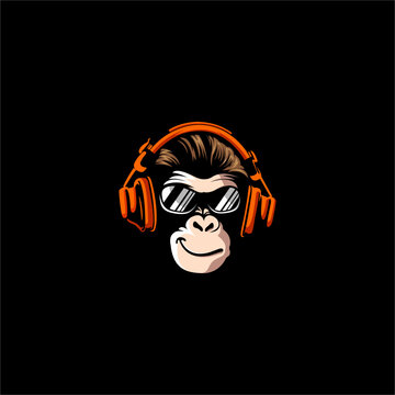 modern monkey dj podcast logo vector illustration