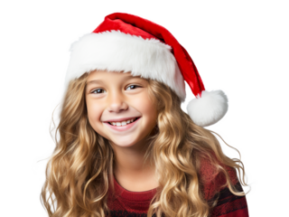 Happy christmas girl with gift box on white