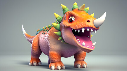 Triceratops dinosaur cartoon character. Funny animal 3d illustration. Generative Ai.