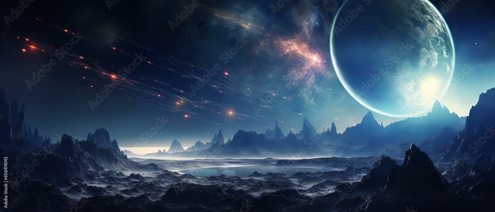 Poster equirectangular projection of space: a 360 degree background of nebula and stars with hdri spherical