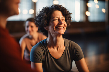 Happy Yoga Session with Smiling Woman