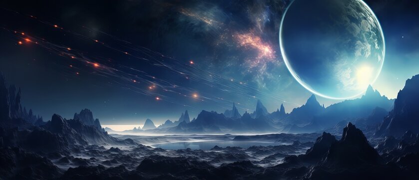 Equirectangular projection of space: a 360 degree background of nebula and stars with hdri spherical panorama