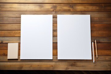 Two blank drawing sheets on the table. Searching for ideas for creativity