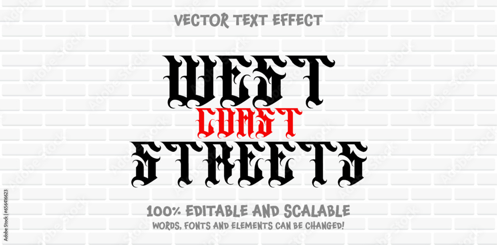 Poster graffiti west coast editable text style effect. vector text effect with paint wall concept.