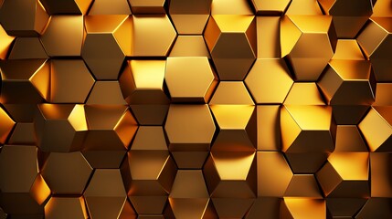 Polished hexagonal tiles with luxurious gold background - 3d render - obrazy, fototapety, plakaty