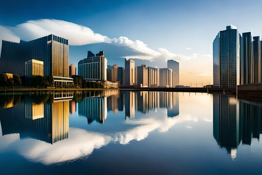 skyline reflected in water