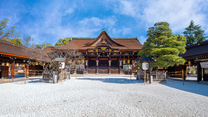 Kyoto, Japan - March 29 2023: Kitano Tenmangu Shrine is one of the most important of several hundred shrines across Japan dedicated to Sugawara Michizane, a scholar and politician