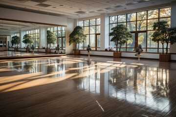 Karate dojo's serene interior, highlighting the simplicity and reverence of the training environment, Generative AI