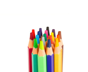 set of multi-colored pencils on a white background