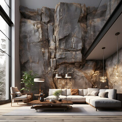modern living room in the cave