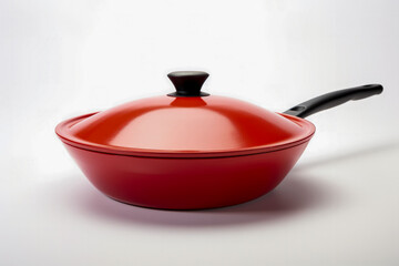 A boldly colored minimalist wok in vibrant red isolated on a white background 