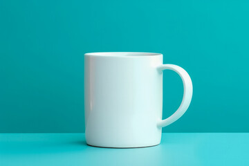 A minimalist vibrant coffee mug isolated on a gradient teal background 