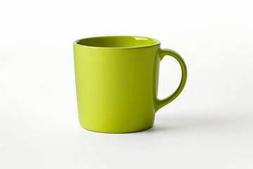 A minimalist vibrant lime green coffee mug isolated on a white background 