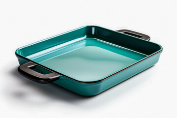 A minimalistic and vibrant griddle pan in teal isolated on a white background 