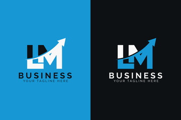 simple minimal letter lm arrow logo.