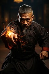 Obraz premium Kung Fu master demonstrating intricate hand techniques and strikes, Generative AI