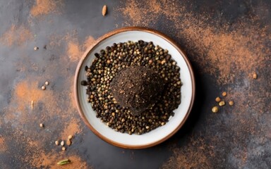 Delve into the world of black pepper powder presented on a plate, known for its natural flavor enhancement and health-promoting qualities