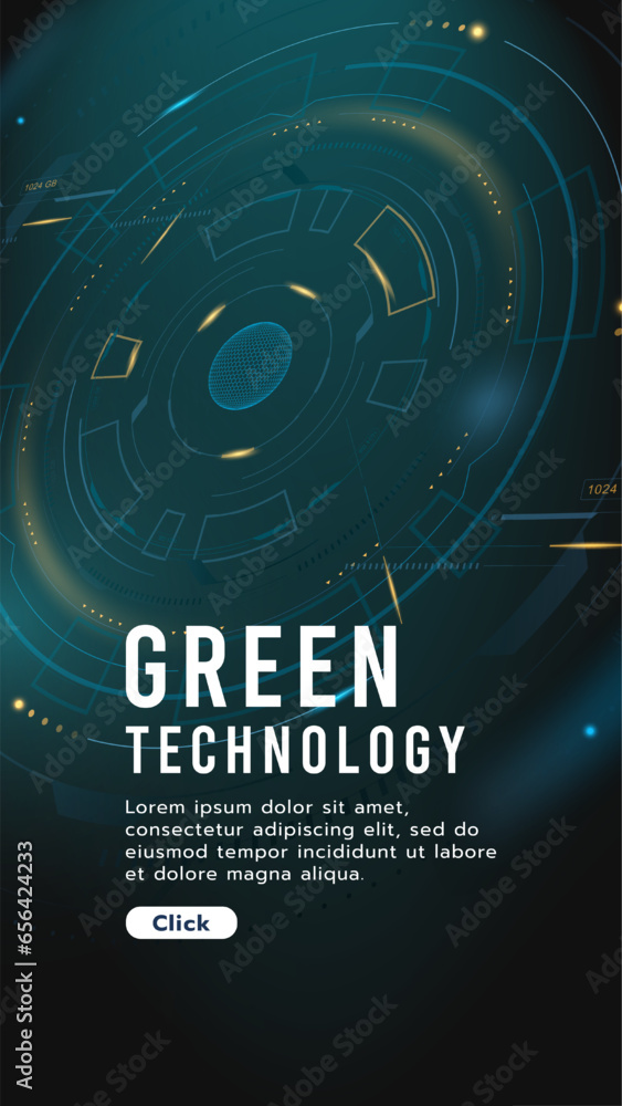 Poster Hi-tech digital green technology futuristic circuit digital. Abstract futuristic curve digital line design.Modern futuristic design.Digital landscape pattern technology.Vector illustration.