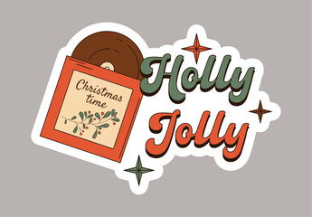 Christmas music playlist cover art. Vinyl disc cover. Realistic vector illustration. Christmas song. Cool sticker