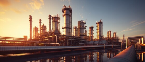 factory of Large oil refinery pipeline and gas pipeline in the process of oil refining and the movement of oil and gas, Generative AI - obrazy, fototapety, plakaty