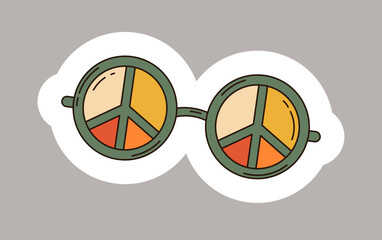 Groovy hippie sunglass. Cute retro psychedelic glass. Vector illustration. Cool sticker