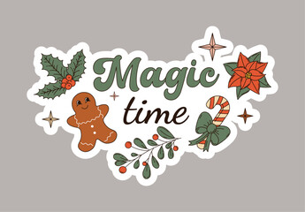 Vector illustration of Enjoy the Holidays lettering text sign. Retro inscription. Cool sticker