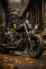 Classic motorcycle parked in front of a rustic barn, blending classic and rural aesthetics, Generative AI - obrazy, fototapety, plakaty