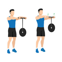 Obraz premium Man doing wrist roller. Wrist forearm blaster roller arm strength power training. Flat vector illustration isolated on white background