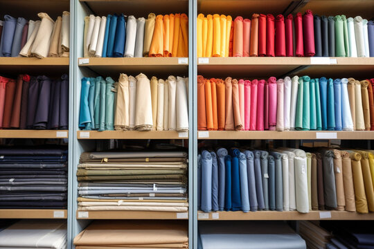 Colorful cotton market store fashion clothes textile stack shop fabric design pile