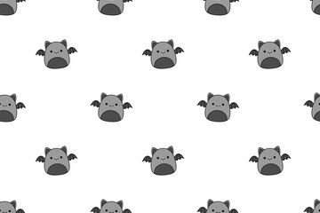 Bat on seamless pattern. Squishmallow. Cute bat. Kawaii, Vector
