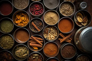 Zelfklevend Fotobehang Variety of Indian chai spices. Top view © Denis