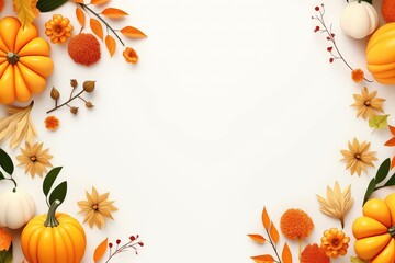 Fototapeta premium Bright And Beautiful Thanksgiving Background Adorned With Pumpkins, Fruits, Flowers, Vegetables, And Leaves