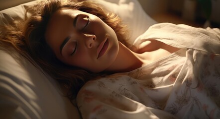 Young beautiful woman sleeping in bed