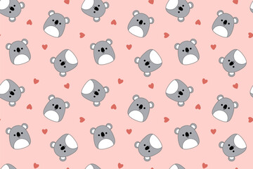 Pink pattern with koalas and hearts. Squishmallow. Background with koala. Kawaii, vector © Aleksandra