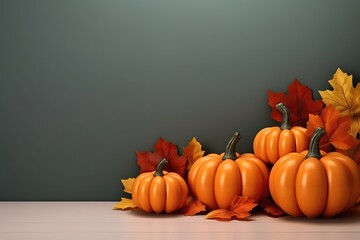 Festive Thanksgiving And Fall Greeting Background Adorned With Pumpkins And Autumn Foliage