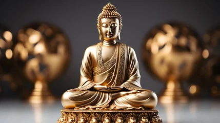 Fotobehang buddha golden statue minimalist background © Hamsyfr