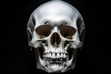 Obraz premium Human Skull Against Dark Background, Creating Striking Visual
