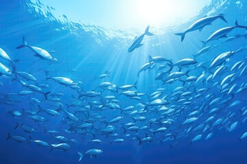 School Of Fish Swimming Underwater In The Sea, Illustrating Underwater Life And The Concept Of World Ocean Day