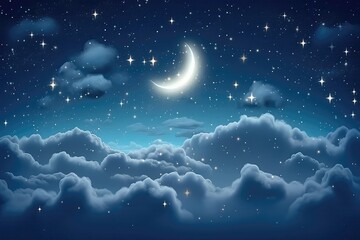 Romantic Moon In Starry Night Sky Over Clouds, Offering Dreamy Ambiance