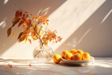 Autumn Still Life Bathed In Bright Sunlight, Showcasing The Seasons Beauty