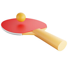 Table tennis paddle and ping pong ball clipart flat design icon isolated on transparent background, 3D render sport and exercise concept