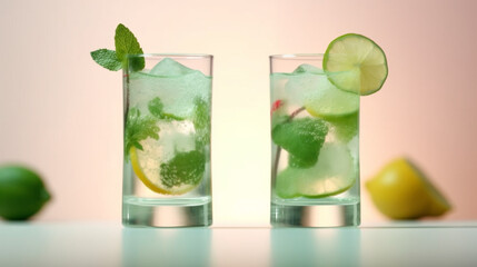 Close-up of two glasses of mojito cocktail