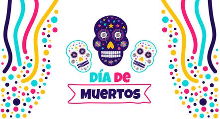 Day of the dead, Dia de los muertos, Día de Muertos colorful Mexican skull art background design template. traditional Mexican holiday poster, party flyer, greeting card, banner and background.