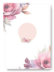 Watercolor floral illustration set pink rose frame collection. Border wedding template.