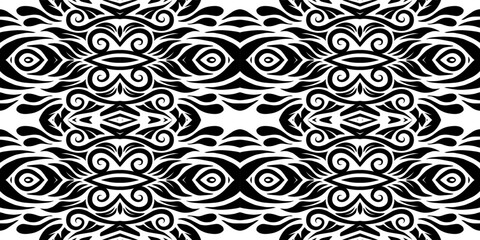 Black and white seamless batik ethnic dayak borneo background pattern 