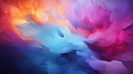 Colorful cloud-like formation. Colors: pink, orange, blue, purple. Fluid, flowing. Dream-like, soft, ethereal feel. Gradient blue-purple background.