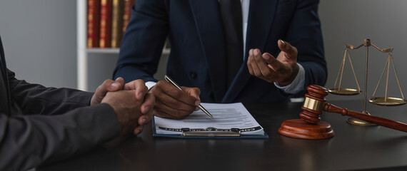 Consultation and conference of lawyers and professional businessman working and discussion having...