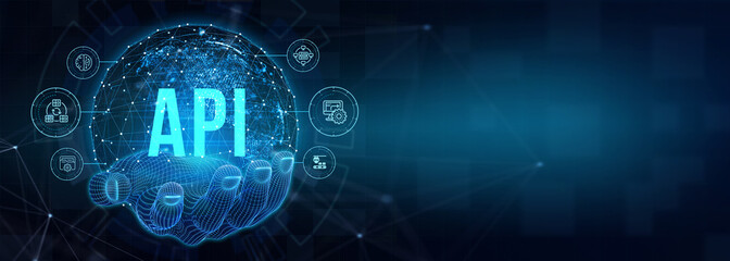 API - Application Programming Interface. Software development tool. Business, modern technology, internet and networking concept. 3d illustration