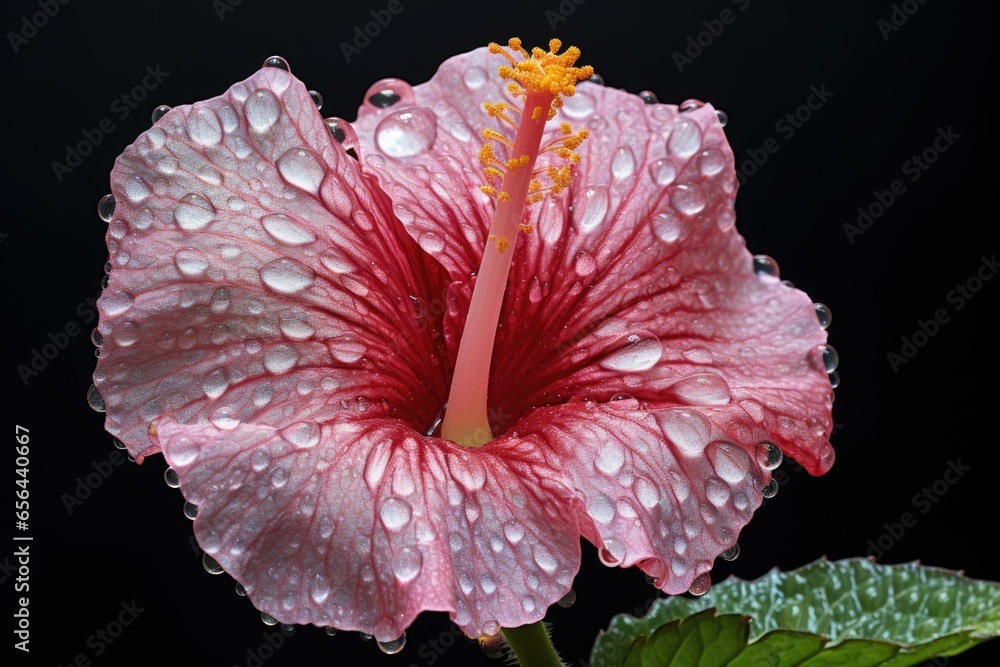 Wall mural hibiscus flower with dew drops in early morning light