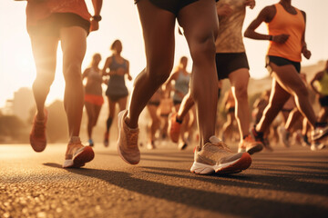 Runner races, healthy lifestyle, sports, sports, strong legs, running, healthy lifestyle, AI generated